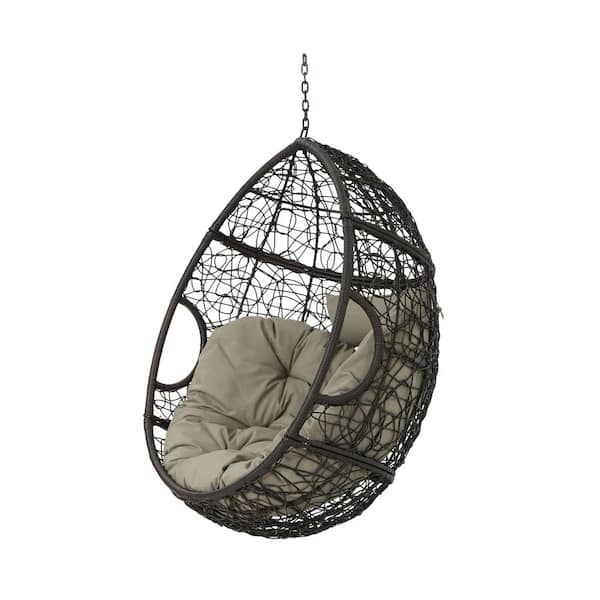 Unbranded Egg-Shaped Outdoor Hammock Hanging Chair-3.15'W x 2.21'D x 4.08'H, Polyethylene Rattan, Water-Resistant Cushions, Brown