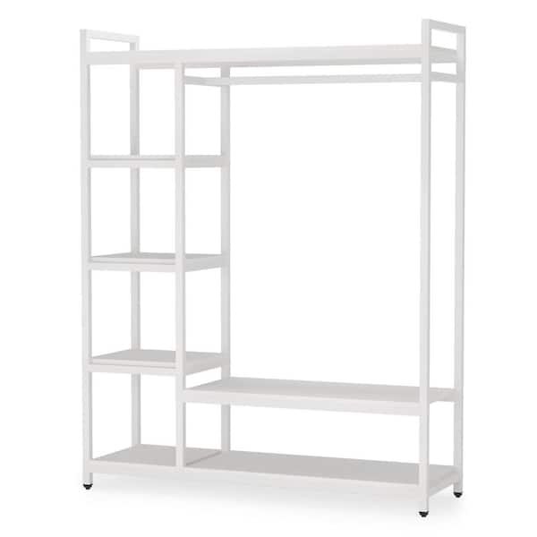 TRIBESIGNS WAY TO ORIGIN Billie White Armoire with 6-Storage Shelves and Beach Industrial Entryway Hall Trees 70.9 in. x 47.3 in. x 15.7 in.