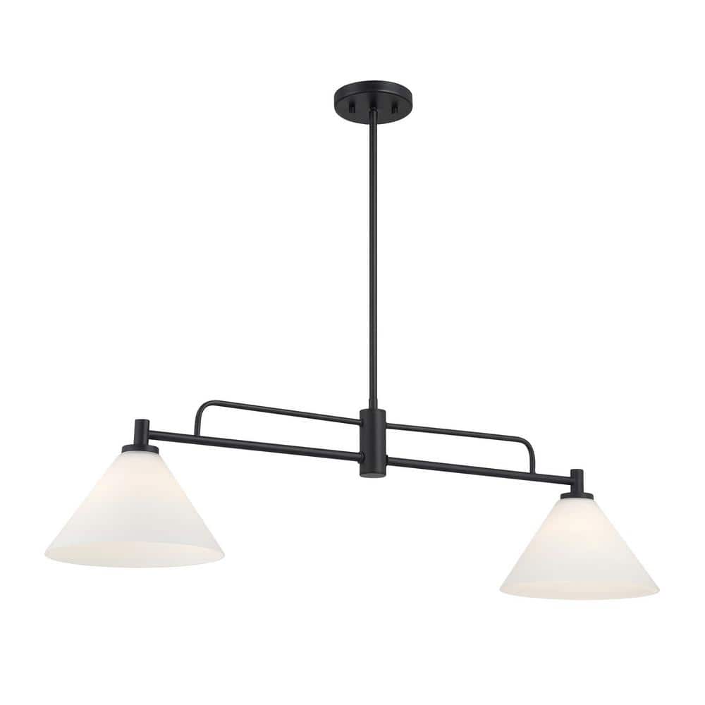 10 in. W x 10 in. H 2-Light Matte Black Transitional Chandelier with White Opal Glass Shades price history on PriceWatchPro