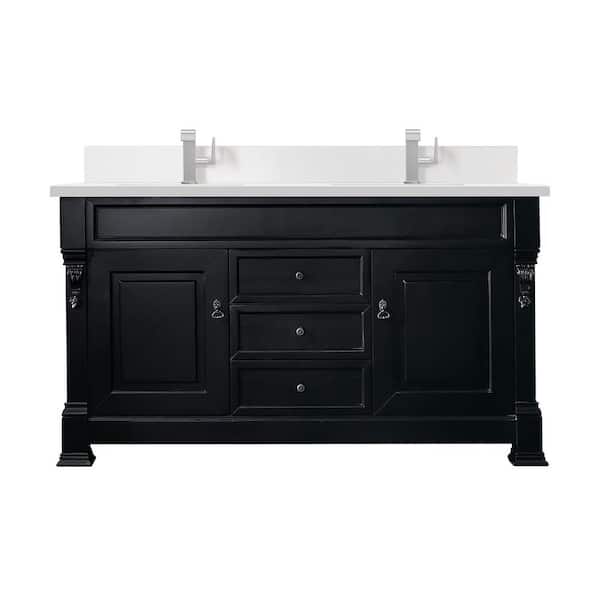 James Martin Vanities Brookfield 60.0 in. W x 23.5 in. D x 34.3 in. H Double Bathroom Vanity in Antique Black with White Zeus Quartz Top