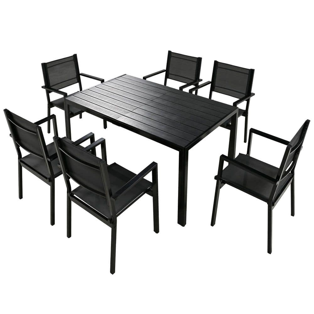 7-Piece Plastic Outdoor Dining Set, Patio 6-Person Patio Furniture Seating Set for Garden, Balcony and Backyard, Black price history on PriceWatchPro