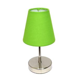 10 in. Sand Nickel Mini Basic Table Lamp with Green Fabric Shade