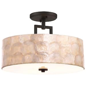 Cove 60-Watt 3-Light Oil-rubbed Bronze Modern Semi-Flush with Seashell Shade, No Bulb Included