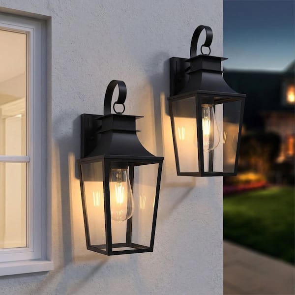 Hawaii 21 in. 2-Light Black Dusk to Dawn Dimmable Outdoor Hardwired Wall Sconce Lighting Fixture No Bulbs Included