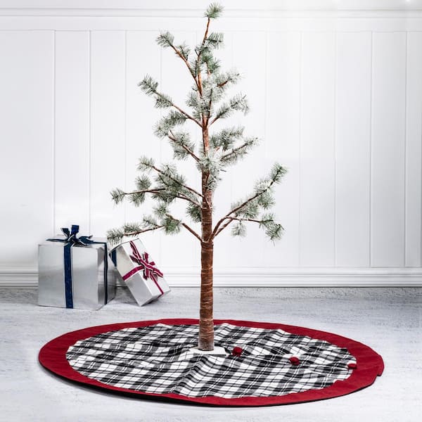 Details about   48" Retro Christmas Tree Skirt Red and Black Polyester Plaid for Xmas Decor 