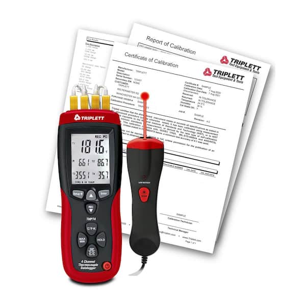 4 Channel Thermocouple Datalogger plus IR Thermometer with Certificate of Traceability to NIST