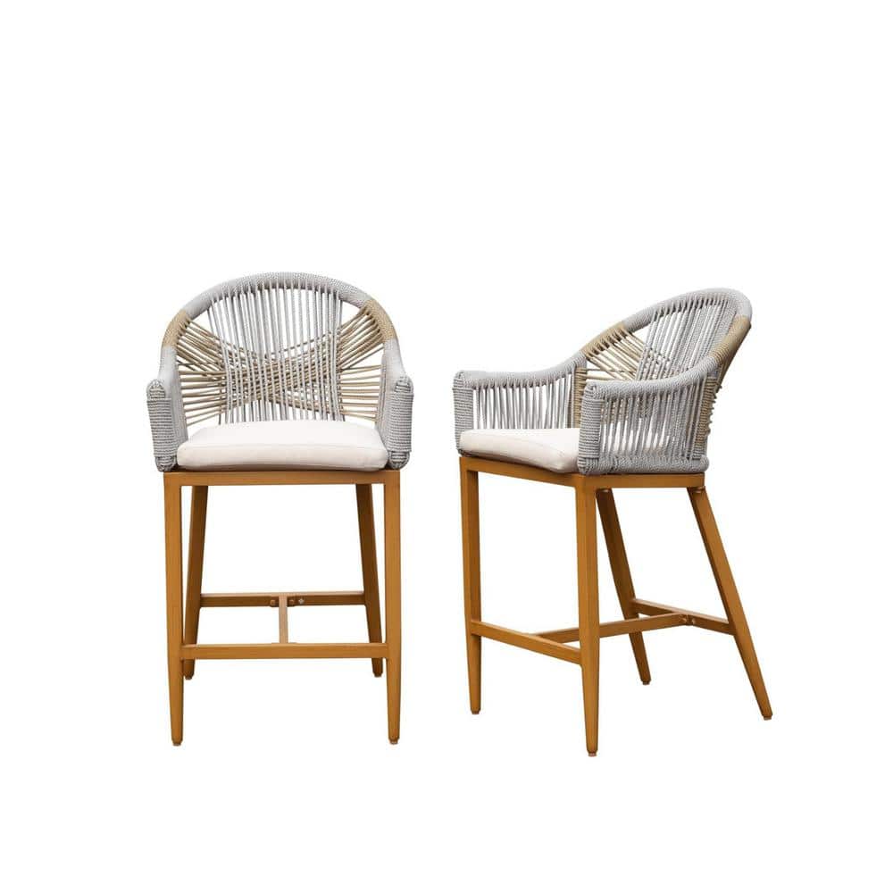 Aluminum Counter Height Outdoor Bar Stool with Khaki Cushion, Boho Barstools with Arm and Backrest(2-Pack) price history on PriceWatchPro