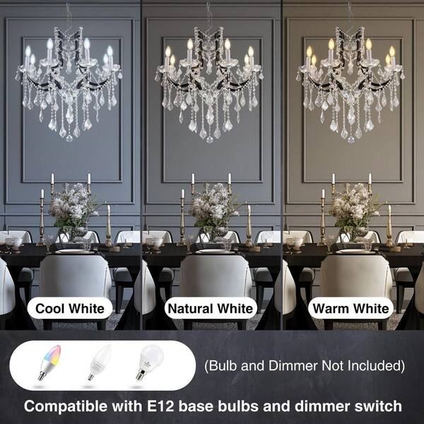 PUYRNF 8-Light 29 in. Crystal Black Chandelier, Large Foyer
