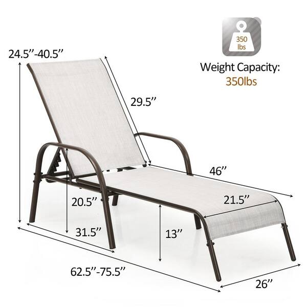 Gray 2-Piece Metal Outdoor Chaise Lounge Chair Set