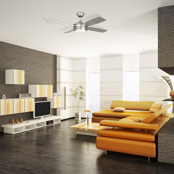 44 in. Brushed Nickel w/ Brushed Nickel/Maple Blades Angled Mount Standard Ceiling Fan w/ Integrated LED Light Included