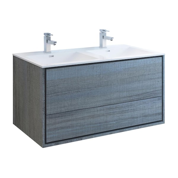 Fresca Catania 48 in. Modern Double Wall Hung Bath Vanity in Ocean Gray with Vanity Top in White with White Basins