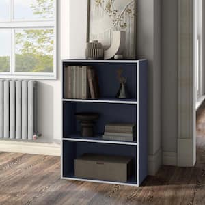 Quincy 35.27 in. Tall Stackable Steel Blue Engineered Wood 3-Shelf Modern Modular Bookcase