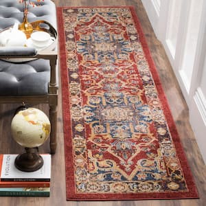 Bijar Red/Royal 2 ft. x 6 ft. Border Runner Rug