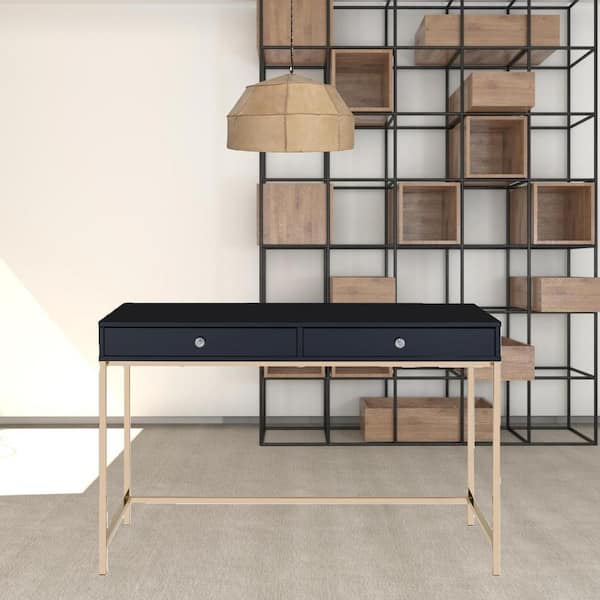 47 in. Rectangular Black Metal 2-Drawer Computer Desks