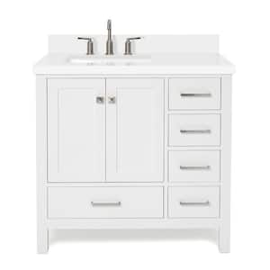 Cambridge 37 in. W x 22 in. D x 36 in. H Vanity in White with Pure White Quartz Top