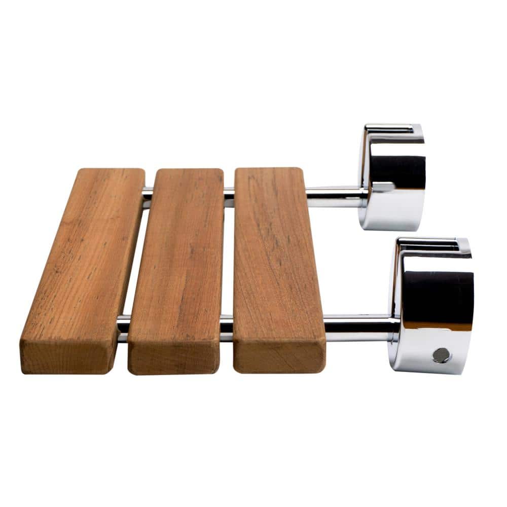 16" Folding Teak Wood Shower Seat with Chrome Finish