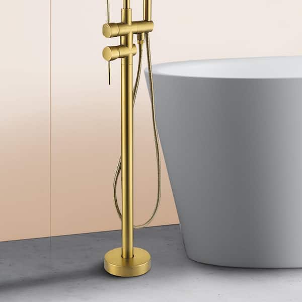 45-5/8 in. 2-Handle Residential Freestanding Tub Faucet with Hand Shower in Brushed Brass