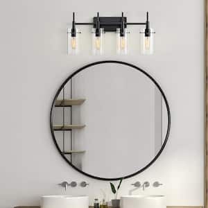 27.5 in. 4-Light Blackened Bronze Cylindrical Vanity Light with Clear Glass Shade