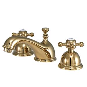 Vintage 8 in. Widespread 2-Handle Bathroom Faucets with Brass Pop-Up in Polished Brass
