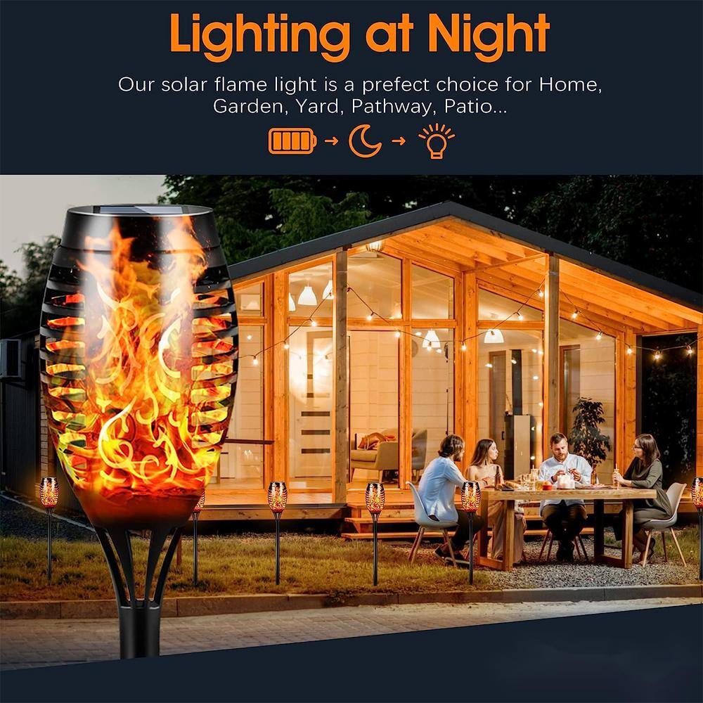 16-Pack Black LED Solar Tiki Torches with Flickering Flame