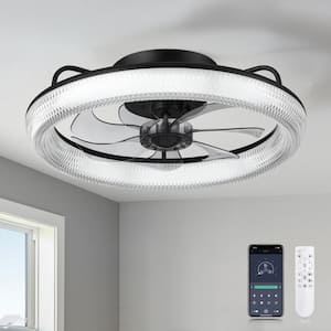 20 in. LED Indoor Black Low Profile Ceiling Fan with Dimmable Lighting Small Flush Mount Ceiling Fan with Remote