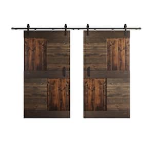 S Series 84 in. x 84 in. Kona Coffee/Smoky Gray Knotty Pine Wood Double Sliding Barn Door with Hardware Kit