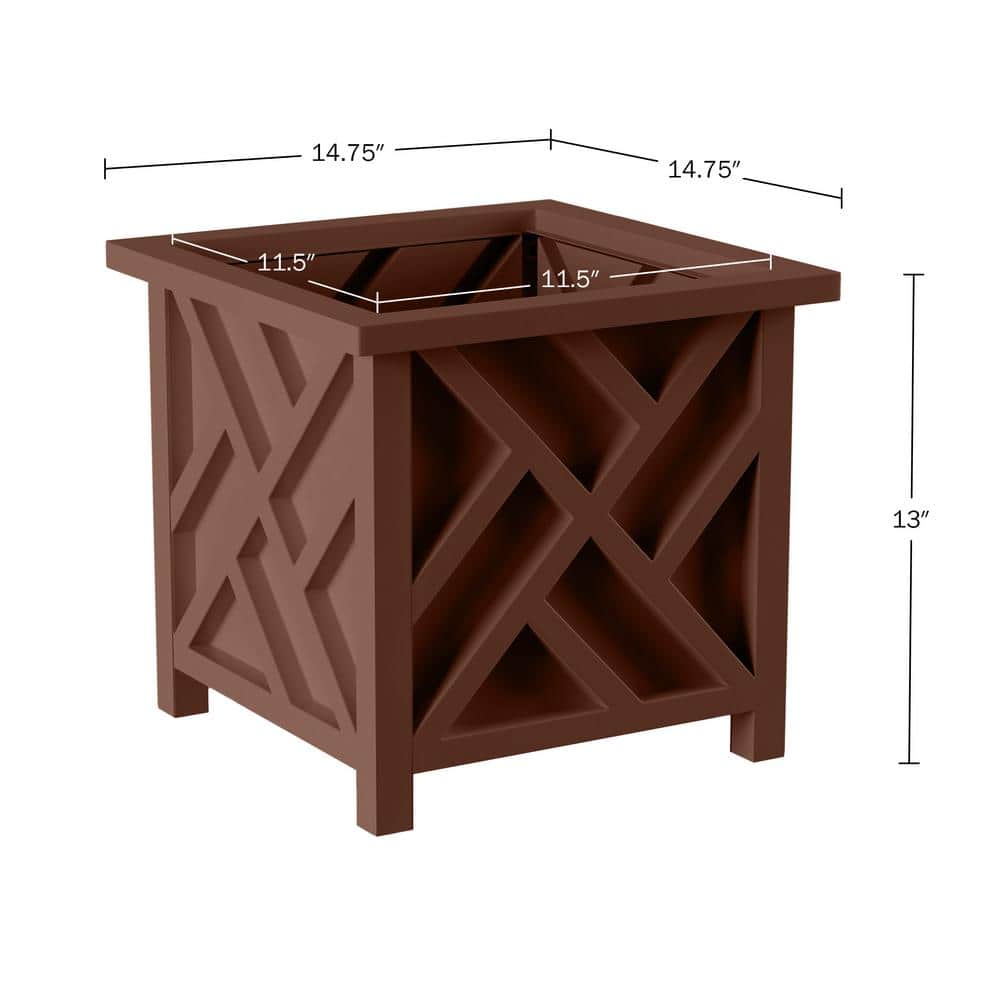 Brown Polypropylene Outdoor Lattice Design Planter Box, 14.75-Inch