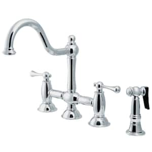 Restoration 2-Handle Bridge Kitchen Faucet with Side Sprayer in Polished Chrome