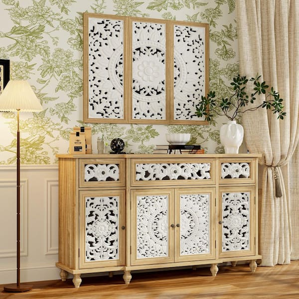 FUFU&GAGA Light Oak 35.4 in. Accent Storage Cabinet with 6 Shelves