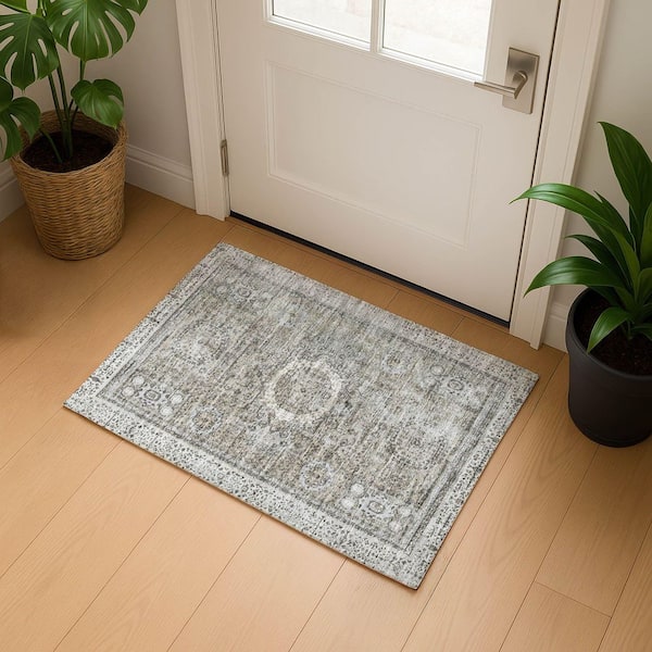 Mayfield Premium Machine Washable Abstract AMF1740 Pewter 2 ft. x 3 ft. Area Rug