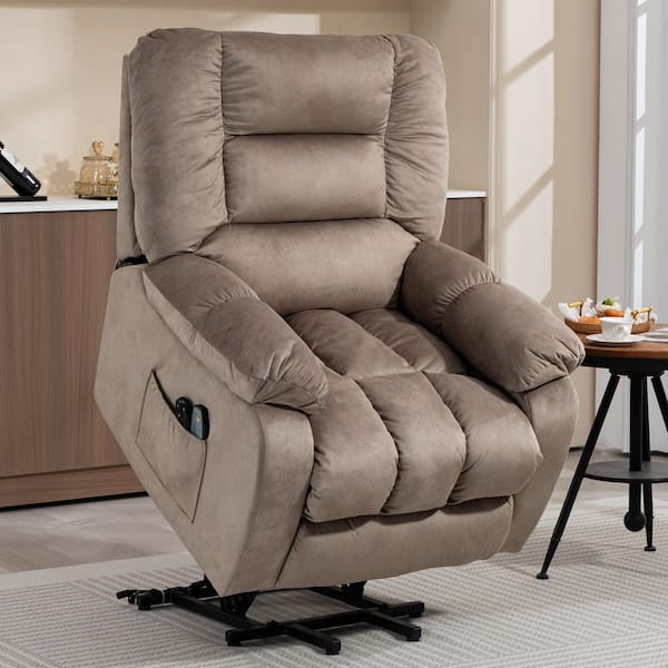 Brown Comfortable and Functional Microfiber Power Lift Recliner Chair for Elderly with Massage and Heating, Side Pocket