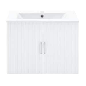 24 in. MDF Hanging White Ready to Assemble Bathroom Vanity Cabinet with White Sink and Soft-Close Doors