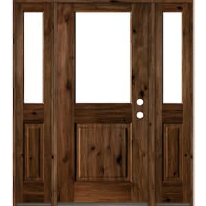 60 in. x 80 in. Rustic Knotty Alder Wood Clear Half-Lite Provincial Stain Left Hand Single Prehung Front Door/Sidelites