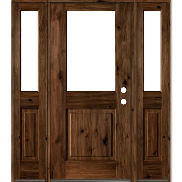 Krosswood Doors 60 in. x 80 in. Rustic Knotty Alder Wood Clear Half-Lite Provincial Stain Left Hand Single Prehung Front Door/Sidelites