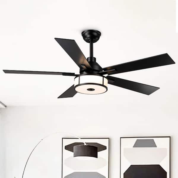 IHOMEadore 52 in. Indoor Matte Black Downrod Mount DC Motor Ceiling Fan ...