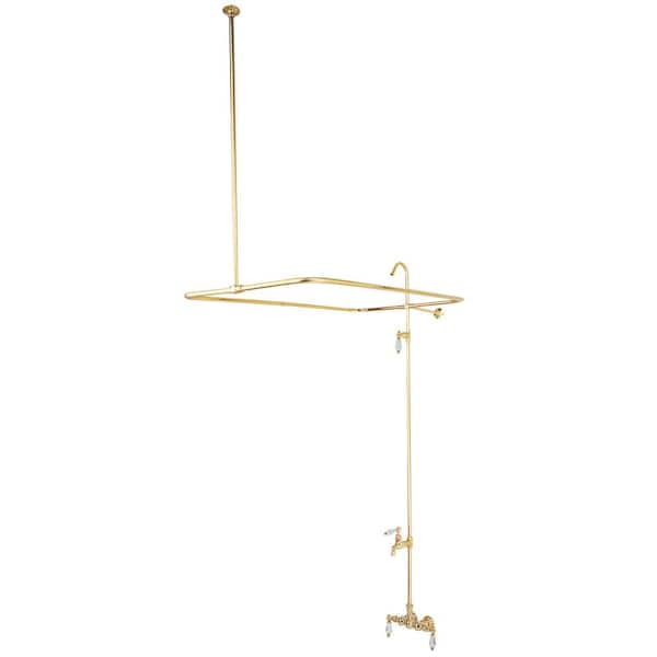 Kingston Brass Vintage 3-3/8 in. Combo Set 3-Handle Claw Foot Tub Faucet with Shower Enclosure in Polished Brass