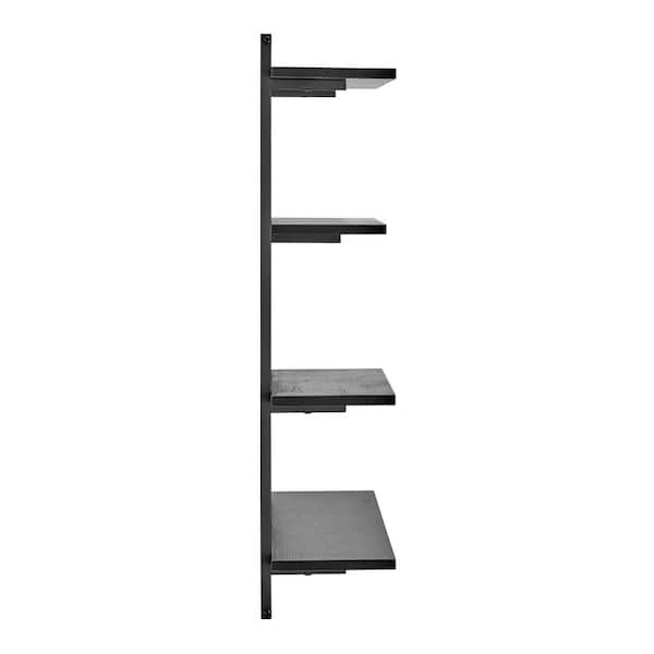 Danya B. Rhodes 4 Tier Modern Floating Windowsill Wall Shelf Unit with Black Metal Frame and Light Walnut MDF Shelves, Brown