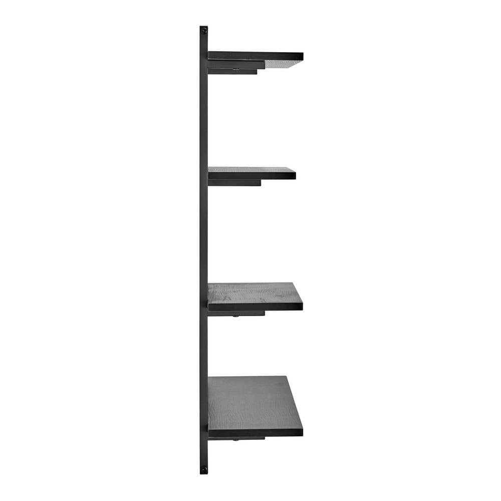 Rhodes Black Iron and Wood 4-Tier Floating Wall Shelf Unit