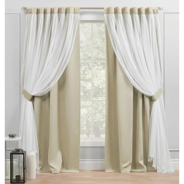 EXCLUSIVE HOME Catarina Sand Solid Lined Room Darkening Hidden Tab / Rod Pocket Curtain, 52 in. W x 96 in. L (Set of 2)