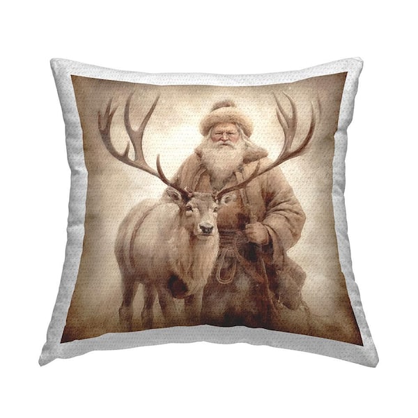 Stupell Industries Traditional Santa and Elk Brown Square Outdoor Throw Pillow