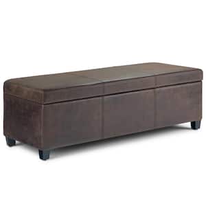 Avalon 48 in. Contemporary Storage Ottoman in Distressed Brown Faux Air Leather