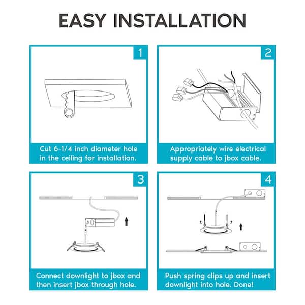 6 in. Canless Ultra-Thin with J-Box 12-Watt CCT 2700K 3000K 3500K 4000K 5000K Remodel Integrated LED Recessed Light Kit