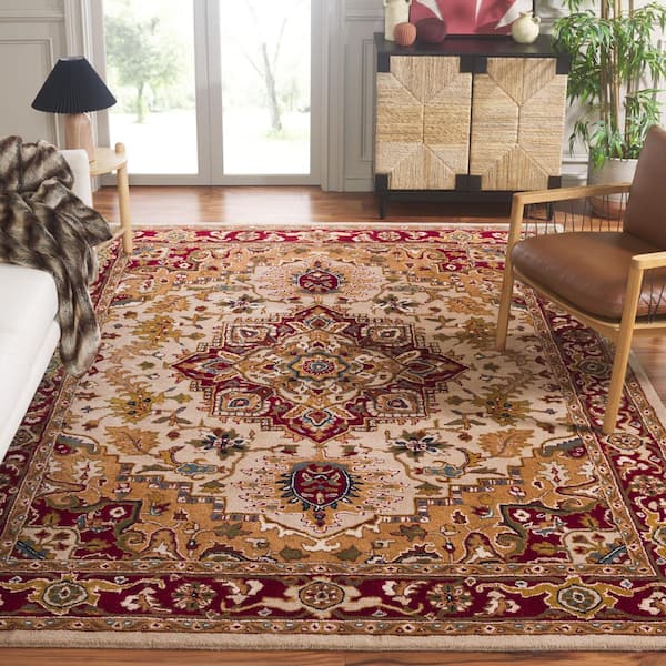 Classic 10 ft. x 14 ft. Light Gold/Red Medallion Area Rug