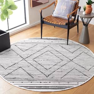 Striped Kilim Black Ivory 6 ft. x 6 ft. Abstract Geometric Round Area Rug