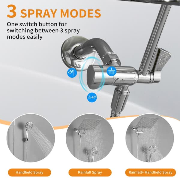 Rainfull 8 in. 9-Spray Patterns Dual Wall Mount Shower Heads and Handheld Shower Head 2.5 GPM in Chrome