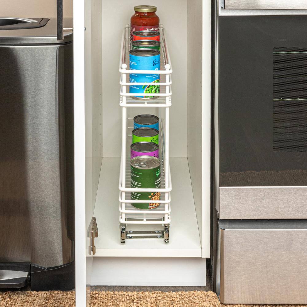 White 2-Tier Steel Pull-Out Cabinet Organizer with Plastic Liners