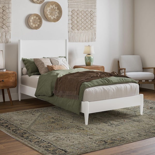 AFI Pasadena White Solid Wood Frame Twin XL Low Profile Platform Bed
