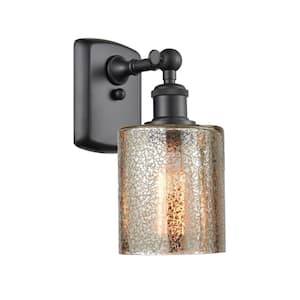 Cobbleskill 5 in. 1-Light Matte Black Wall Sconce with Mercury Glass Shade