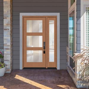 Regency 51 in. W. x 80 in. Modern 3-Lite Equal Clear Glass RHIS Autumn Mahogany Fiberglass Prehung Front Door 12 in. SL