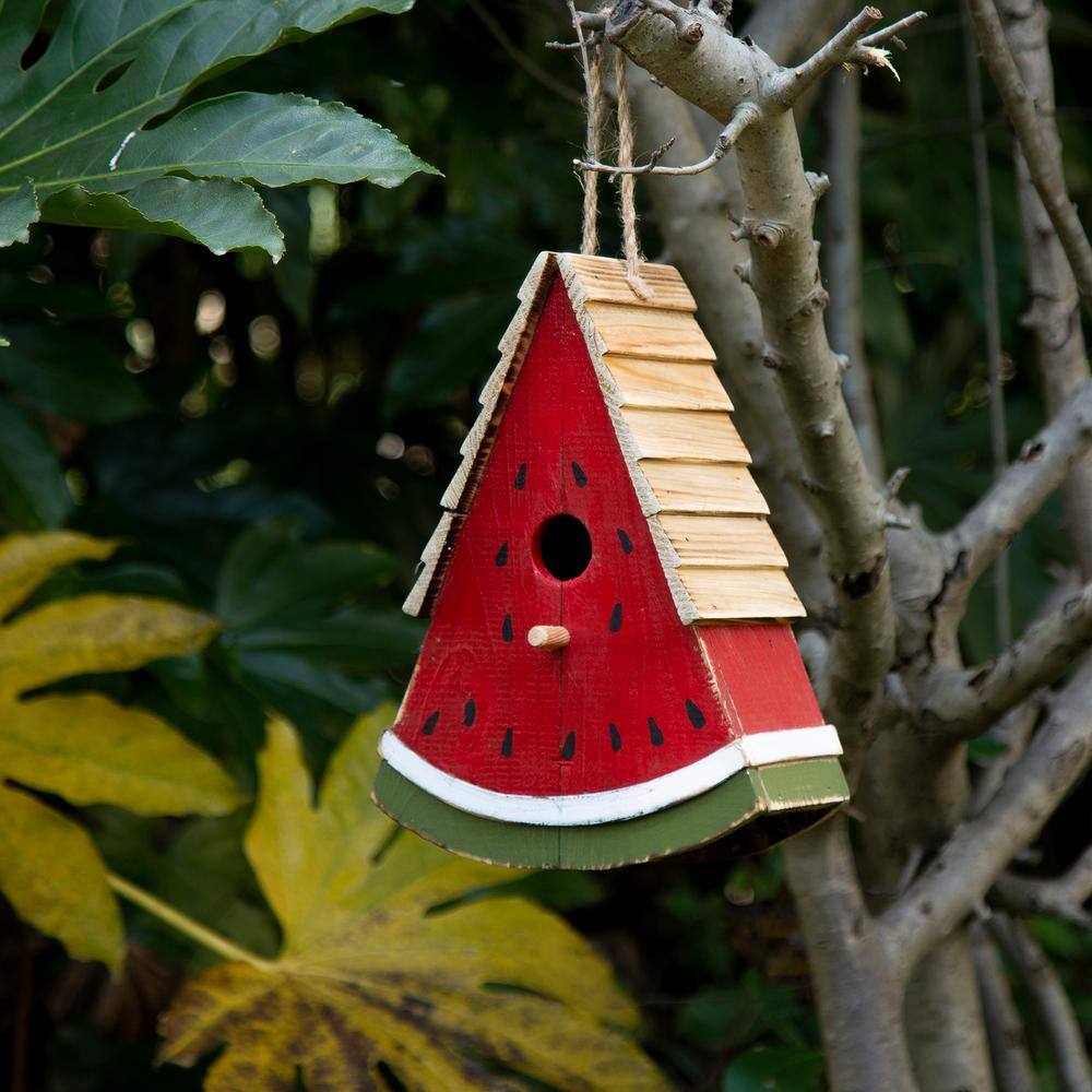 Glitzhome 11 in. H Wood Watermelon Birdhouse 2003100008 The Home Depot